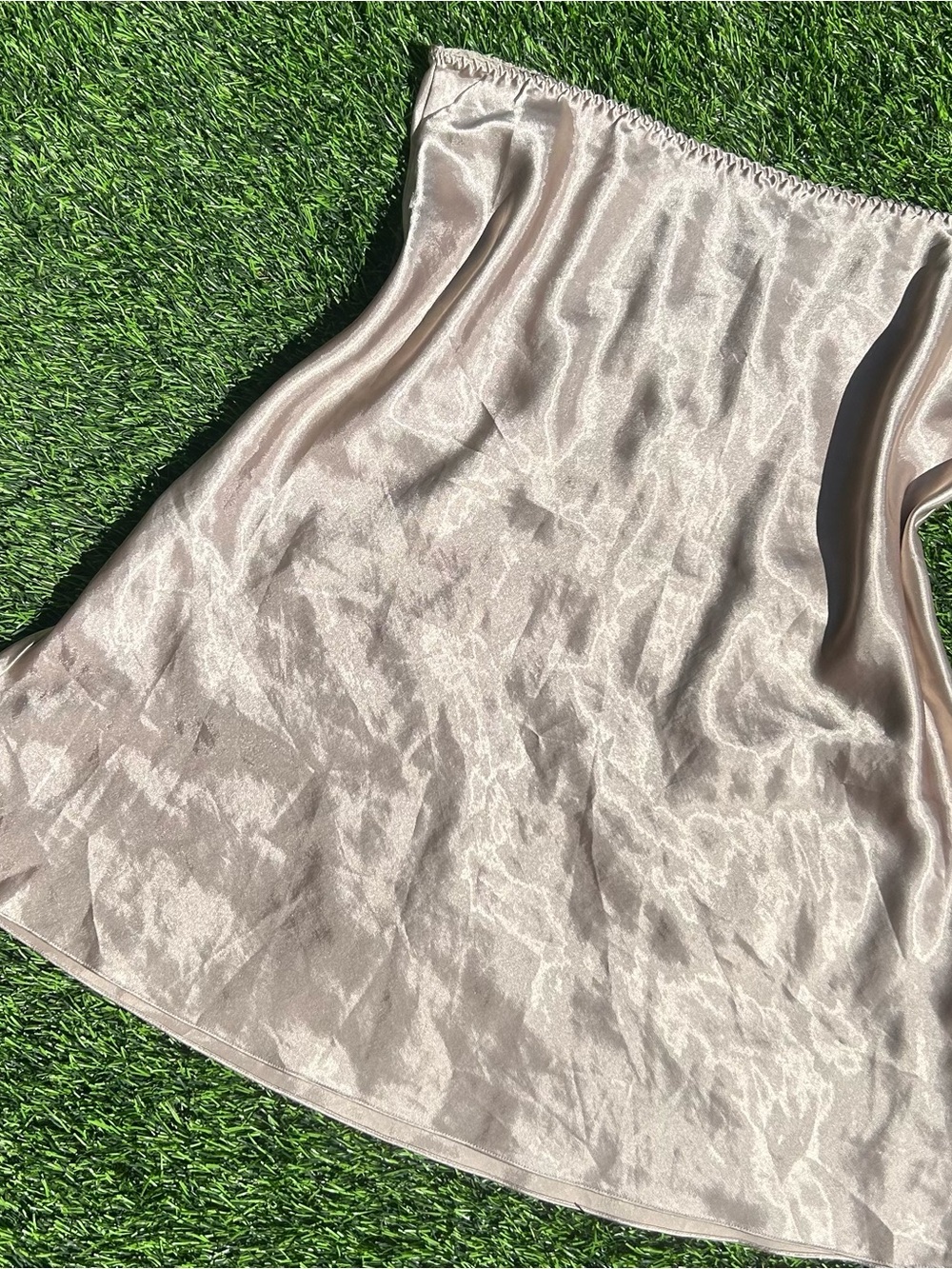 Satin A-Line Midi Skirt in Champagne